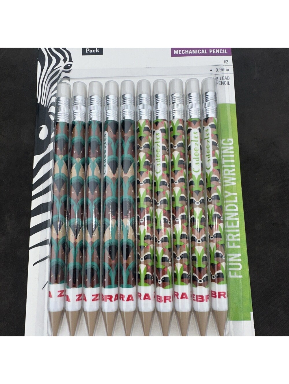 NEW 10 in pack Zebra Woodland Critters Cadoozles .9MM Mechanical Pencils #2 Z